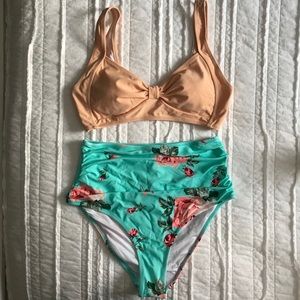 High waist swim suit with 2 tops